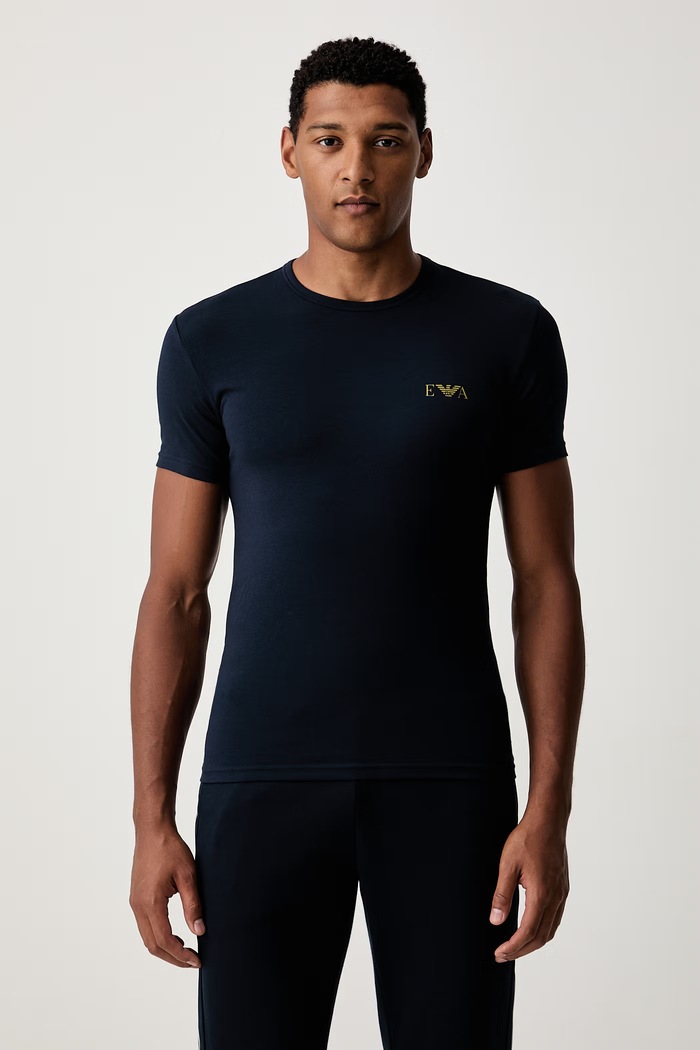 Emporio Armani Underwear T-shirt lounge męski bawełniany z elastanem EM001849.AF25018 granatowy AW26