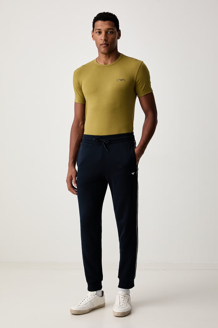 Odzież Emporio Armani Underwear T-shirt lounge męski bawełniany z elastanem EM001849.AF25018 granatowy
