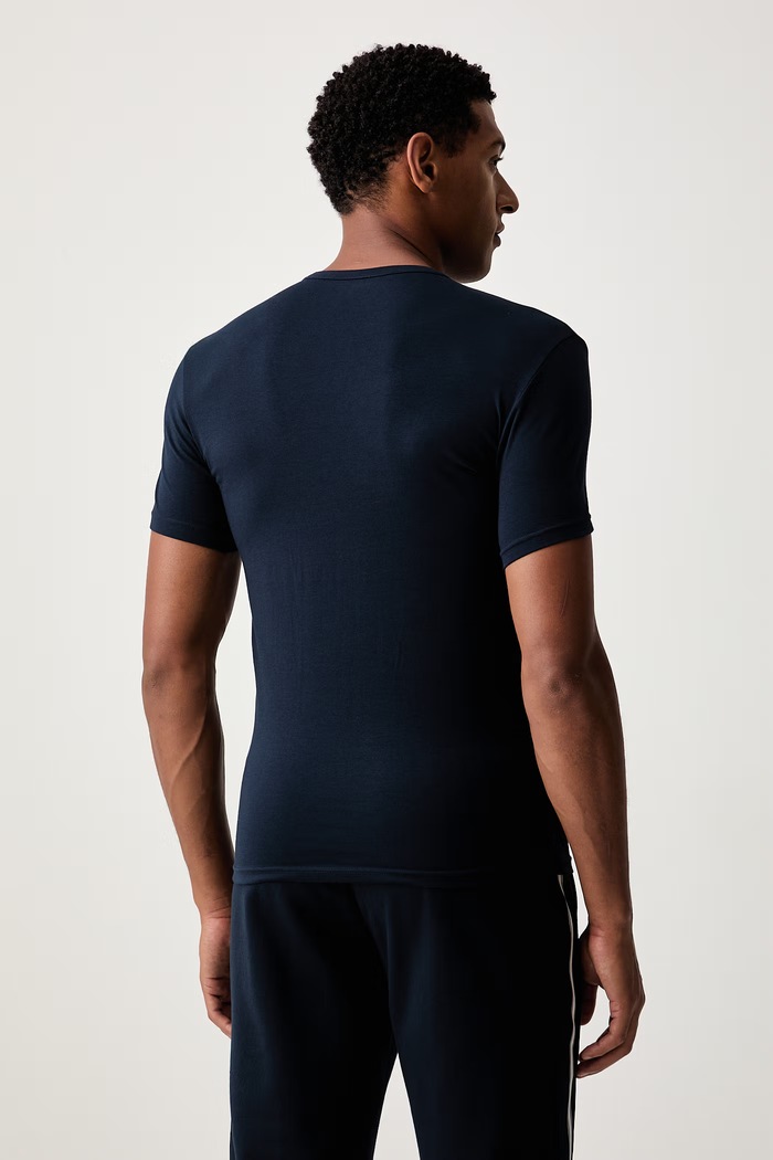Emporio Armani Underwear T-shirt lounge męski bawełniany z elastanem EM001849.AF25018 granatowy