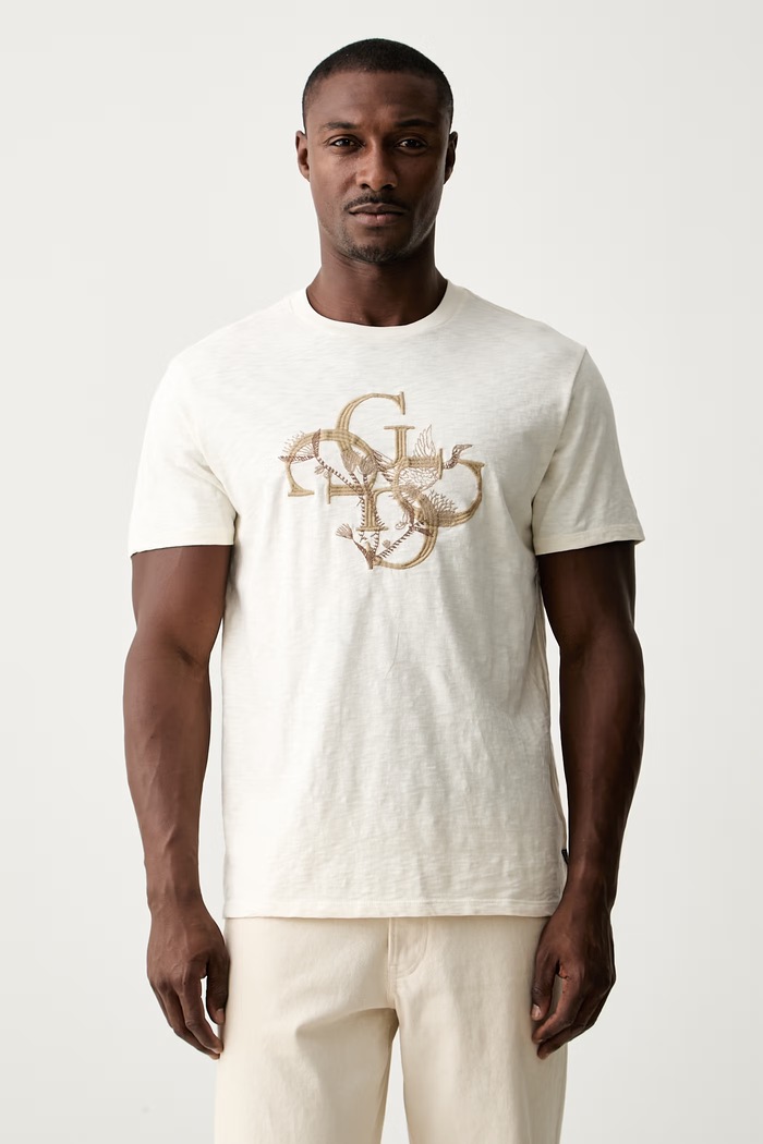 Guess T-shirt męski bawełniany beżowy M6YI59.K4637