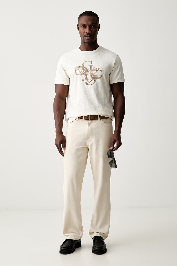 Guess T-shirt męski bawełniany M6YI59.K4637 beżowy AW26