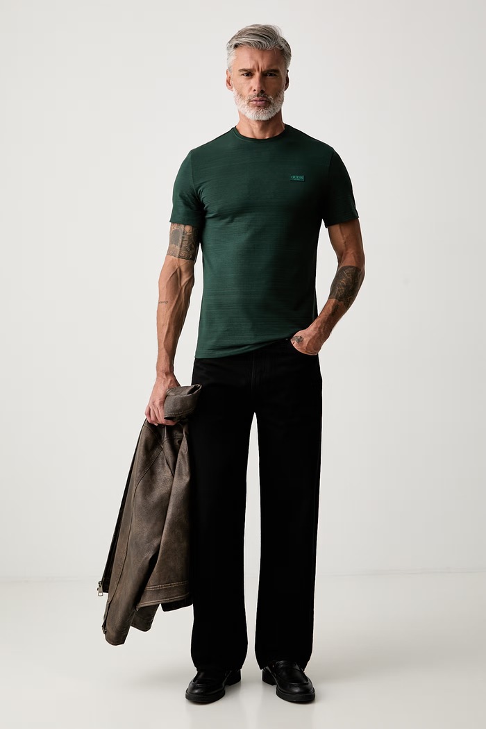 Guess T-shirt basic męski bawełniany z elastanem M6YI48.K4234 zielony AW26