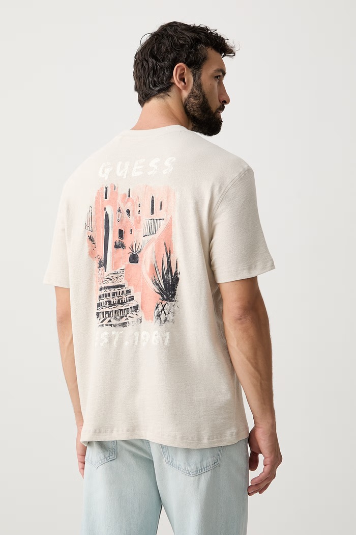 Guess T-shirt swetrowy męski bawełniany beżowy M6YI39.K4225