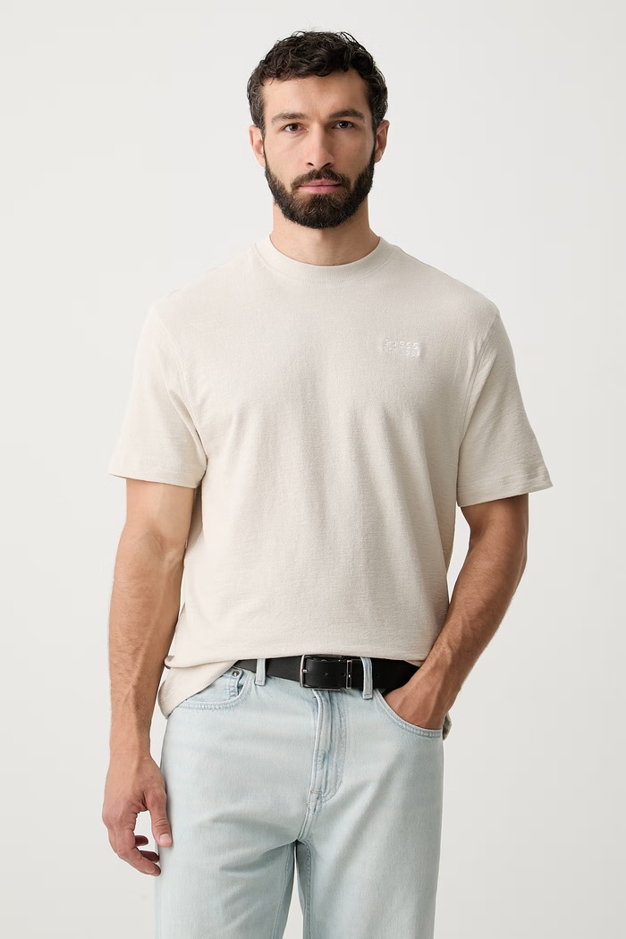 Odzież Guess T-shirt swetrowy męski bawełniany M6YI39.K4225 beżowy