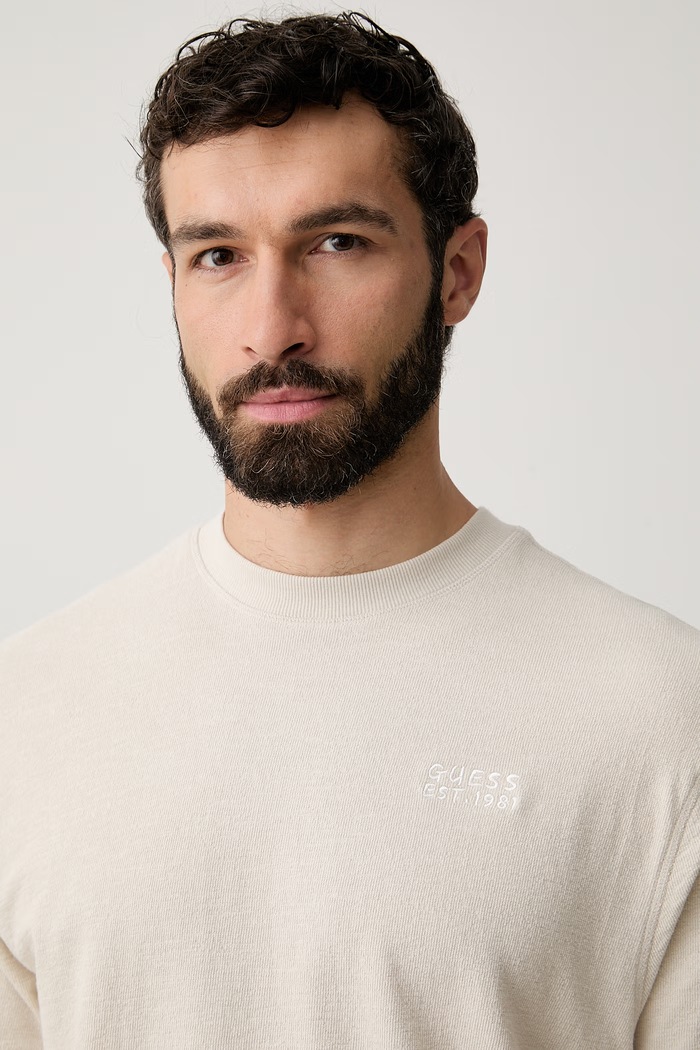 Guess T-shirt swetrowy męski bawełniany beżowy M6YI39.K4225