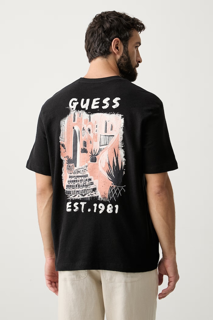Guess πλεκτό t-shirt ανδρικό βαμβακερό μαύρο M6YI39.K4225