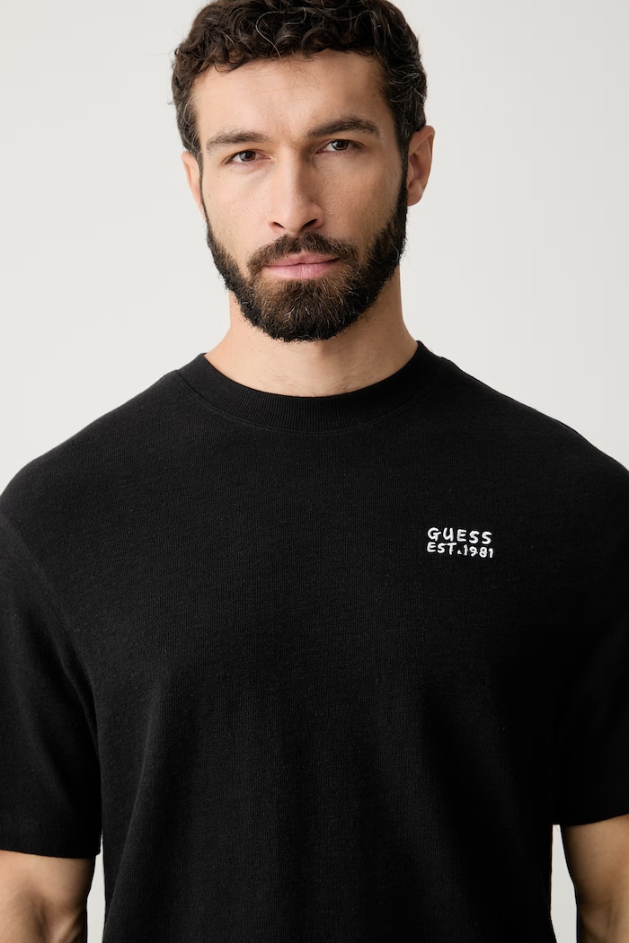 Guess πλεκτό t-shirt ανδρικό βαμβακερό μαύρο M6YI39.K4225
