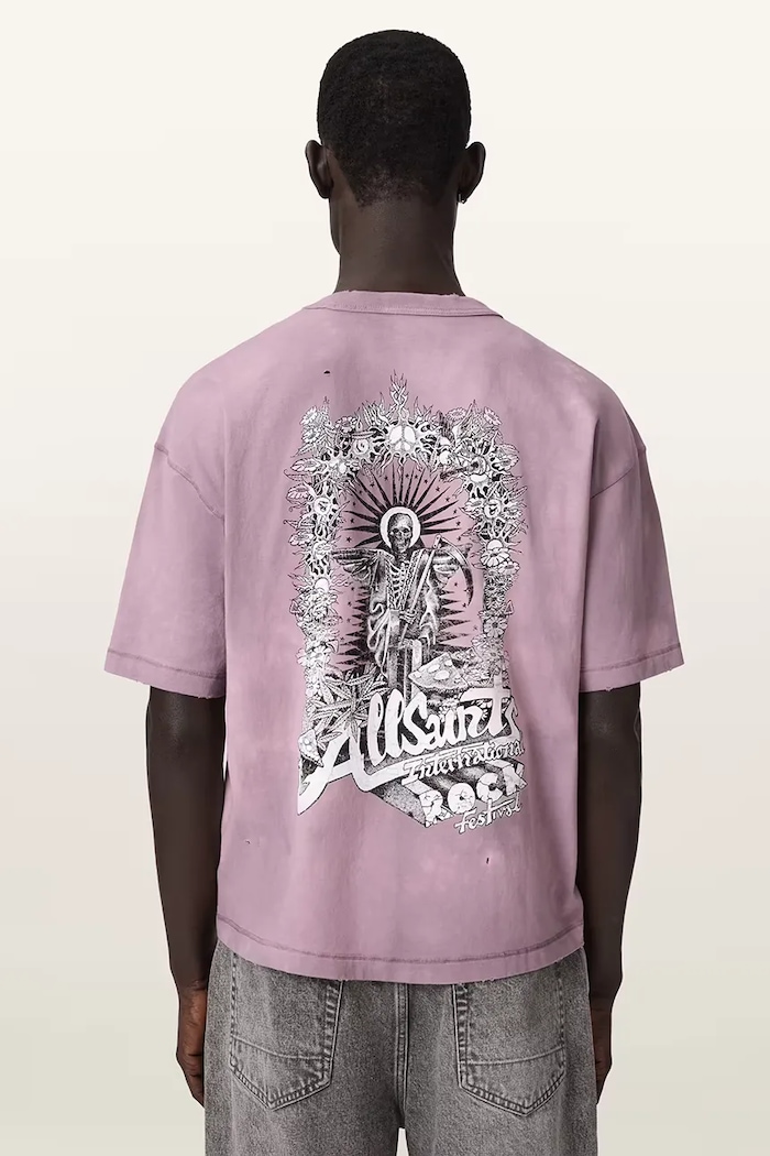 AllSaints T-shirt swetrowy męski bawełniany z elastanem AVALON różowy M033PE