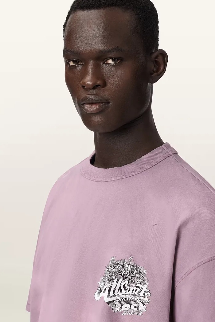 AllSaints T-shirt swetrowy męski bawełniany z elastanem AVALON różowy M033PE