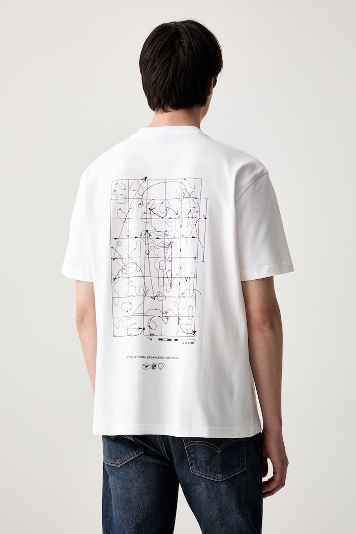 G-Star t-shirt ανδρικό βαμβακερό Back gr relaxed λευκό D28884.E385