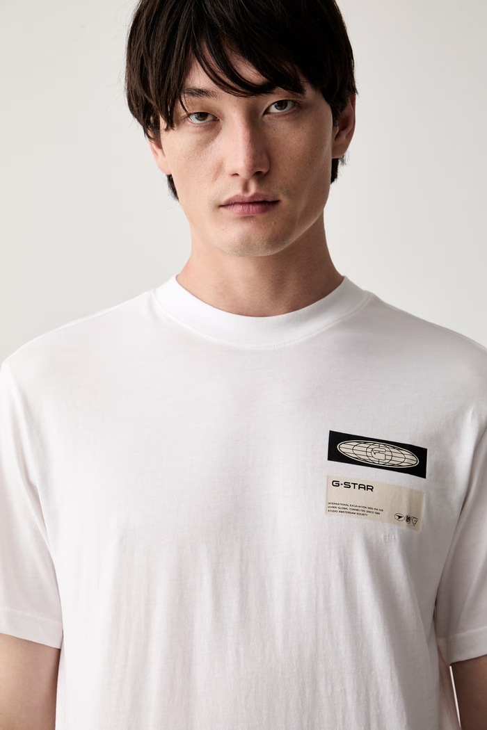 G-Star t-shirt ανδρικό βαμβακερό Box globe gr λευκό D28922.D975