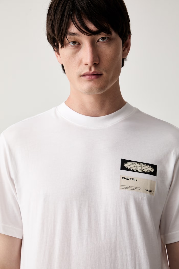 G-Star t-shirt ανδρικό βαμβακερό Box globe gr λευκό D28922.D975