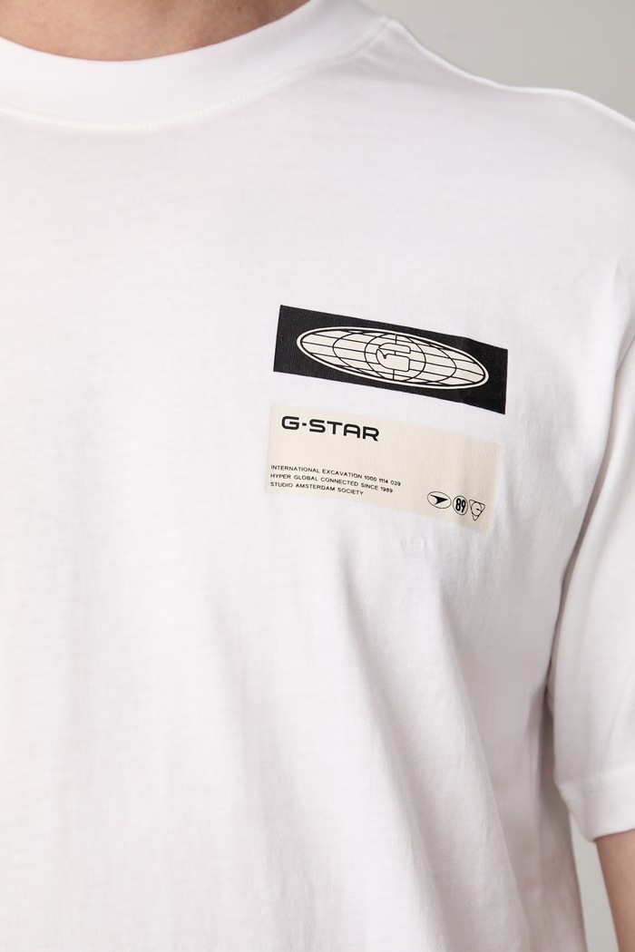 G-Star t-shirt ανδρικό βαμβακερό Box globe gr D28922.D975 λευκό