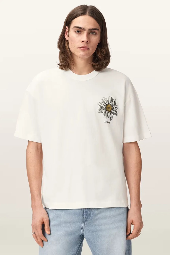 AllSaints футболка оверсайз мужская хлопковая PETALS M062PE белый AW26
