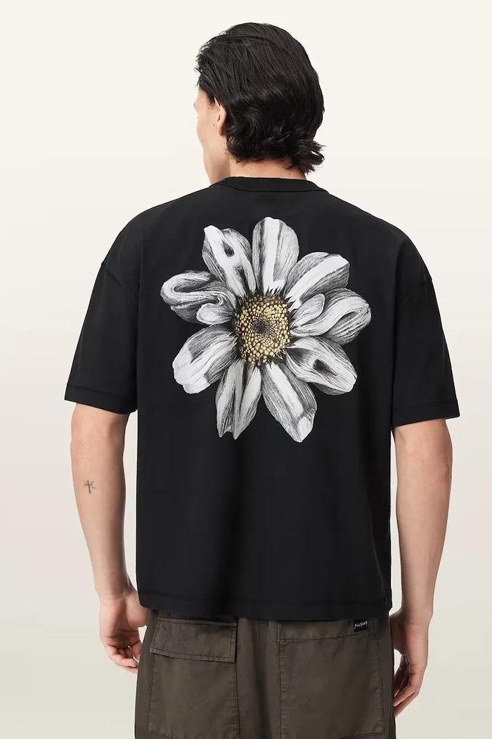 AllSaints футболка оверсайз для мужчин из хлопка PETALS чёрный M062PE