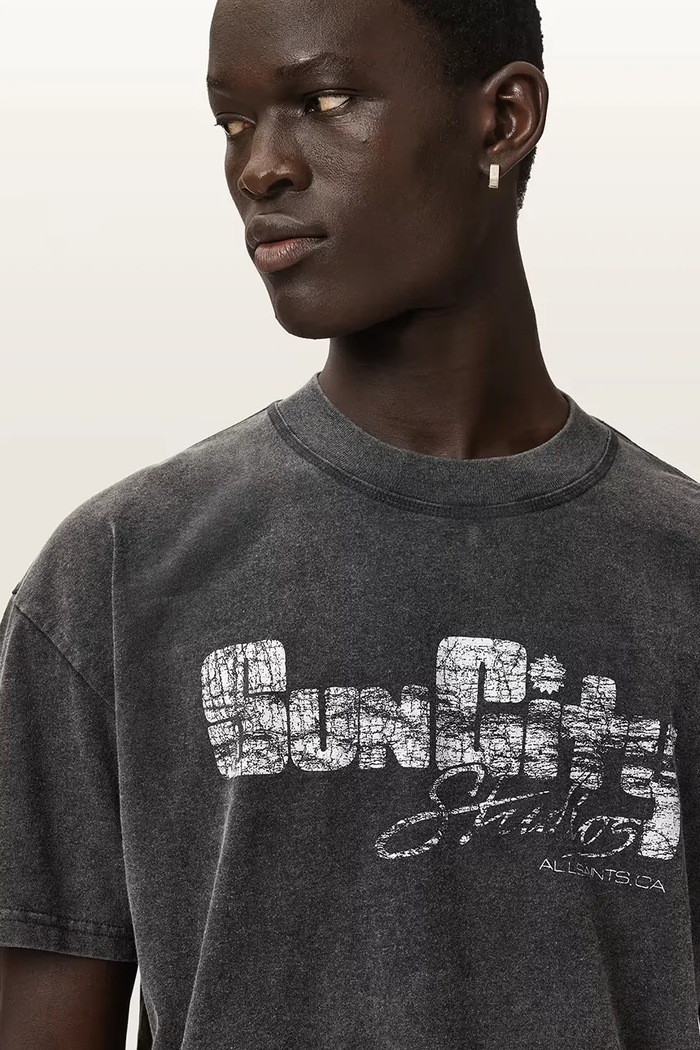 AllSaints футболка basic мужская хлопковая SUN чёрный M056PE