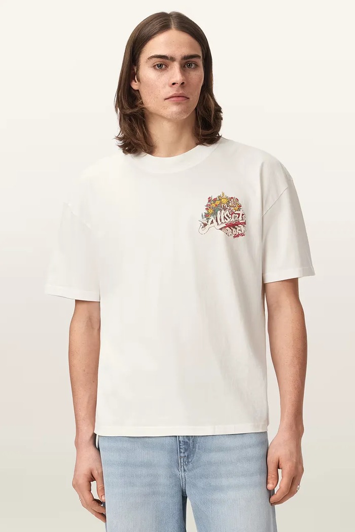 AllSaints футболка оверсайз для мужчин из хлопка ROQUE M054PE белый AW26