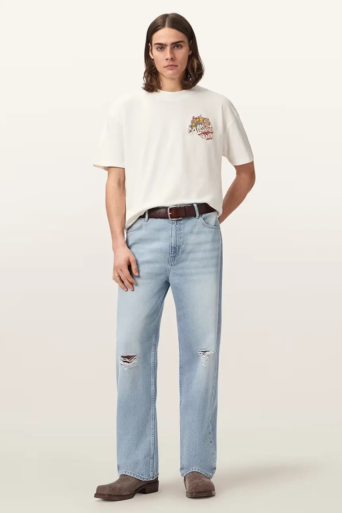 Одежда AllSaints футболка оверсайз для мужчин из хлопка ROQUE M054PE белый