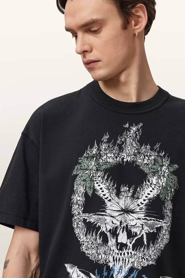 AllSaints tričko pánske bavlnené PALM čierna M045PE