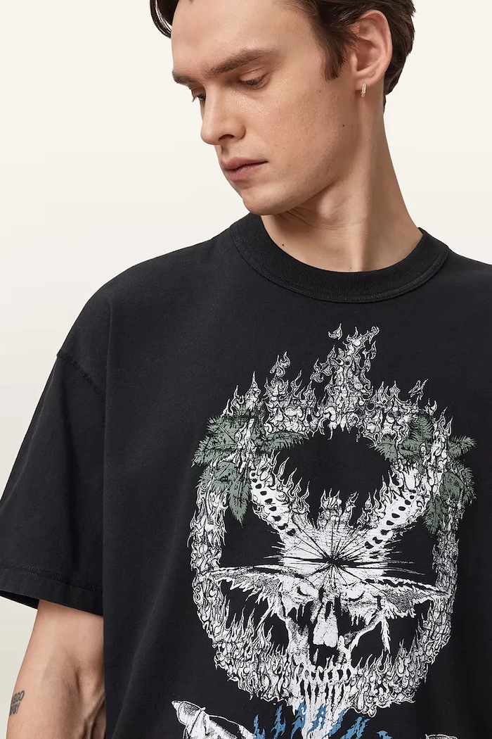 AllSaints tričko pánske bavlnené PALM čierna M045PE