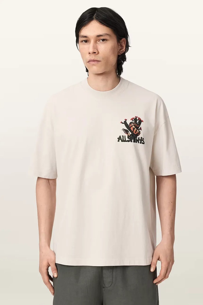 AllSaints T-shirt oversize męski bawełniany CACTI M044PE beżowy AW26