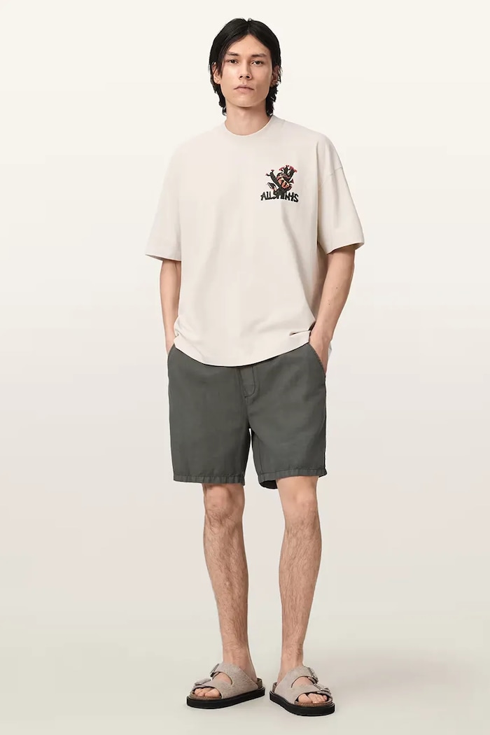 Odzież AllSaints T-shirt oversize męski bawełniany CACTI M044PE beżowy