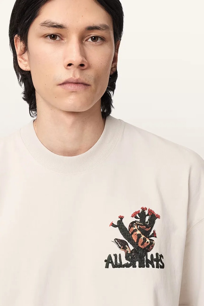 AllSaints T-shirt oversize męski bawełniany CACTI beżowy M044PE