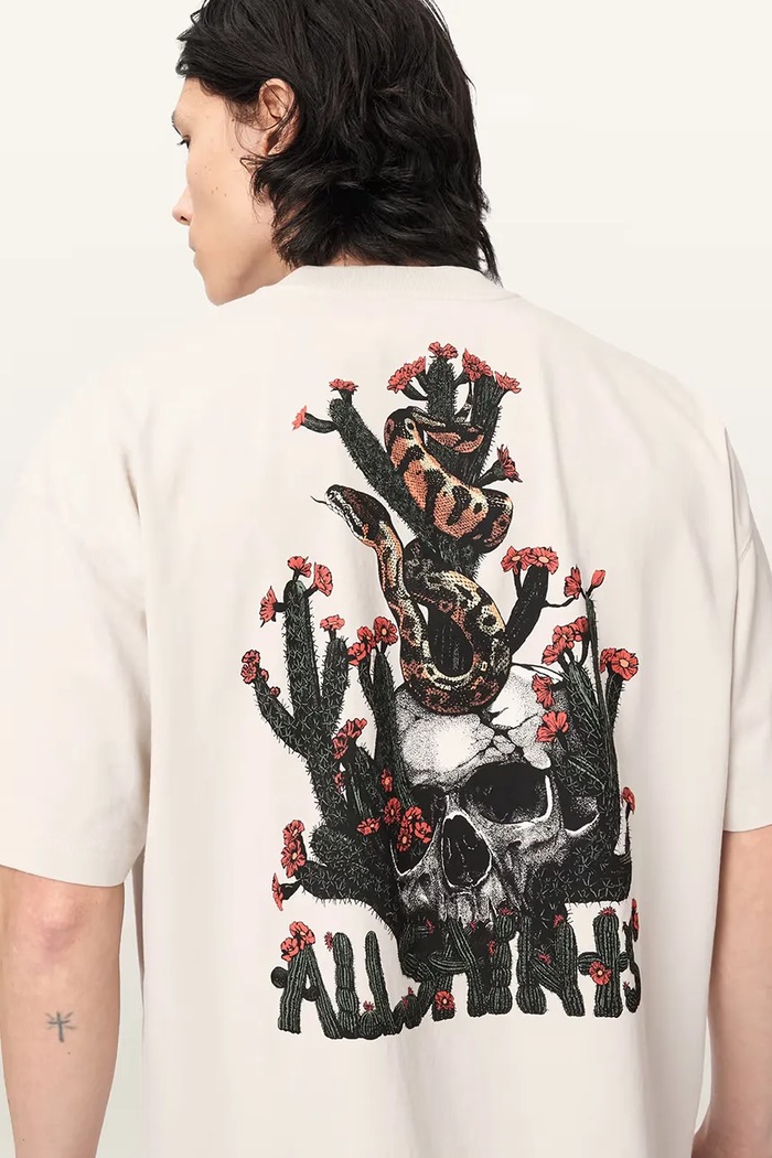 AllSaints T-shirt oversize męski bawełniany CACTI M044PE beżowy