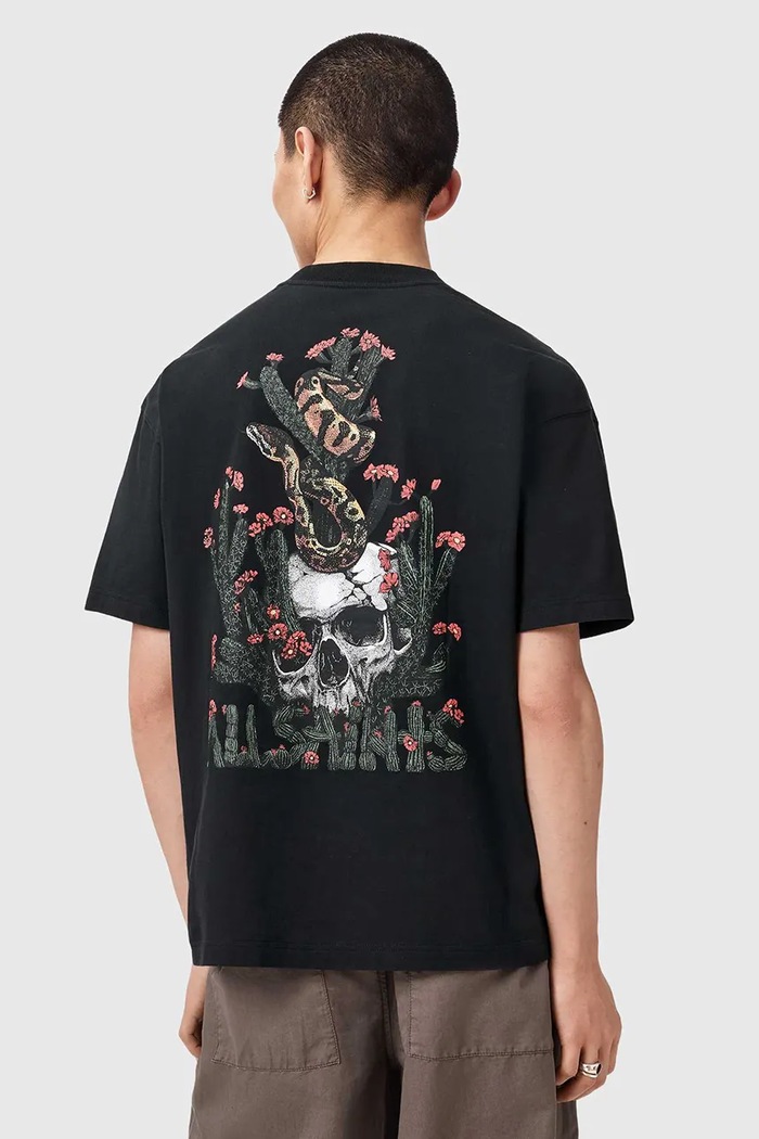 AllSaints Oversize t-shirt ανδρικό βαμβακερό CACTI μαύρο M044PE
