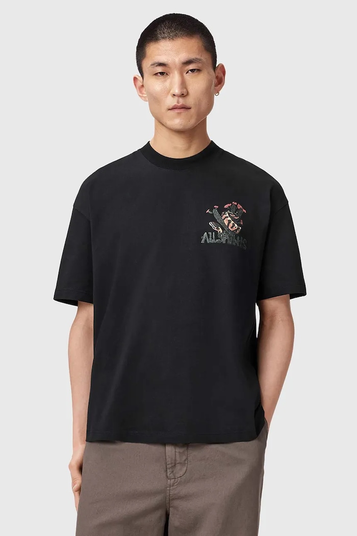 AllSaints Oversize t-shirt ανδρικό βαμβακερό CACTI M044PE μαύρο AW26