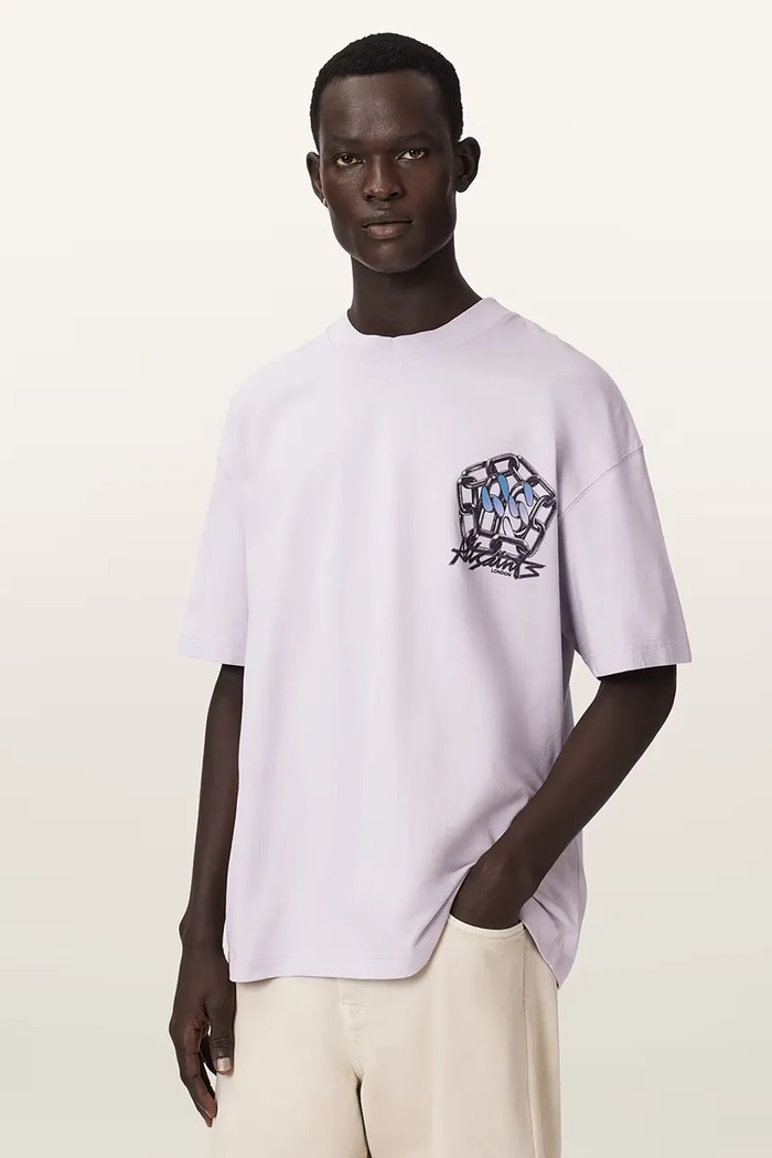 AllSaints T-shirt basic męski z dodatkiem lnu AFFIX fioletowy M040PE