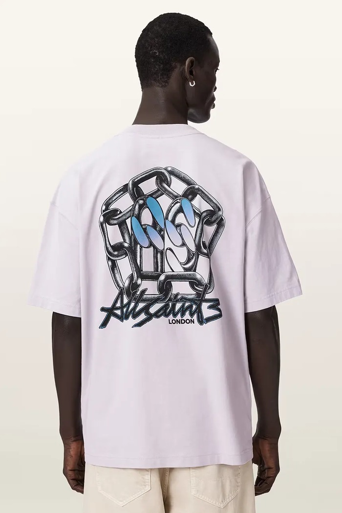 AllSaints T-shirt basic męski z dodatkiem lnu AFFIX M040PE fioletowy AW26