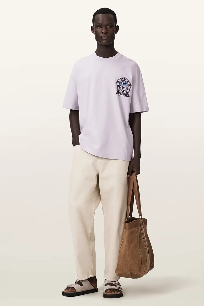 Odzież AllSaints T-shirt basic męski z dodatkiem lnu AFFIX M040PE fioletowy