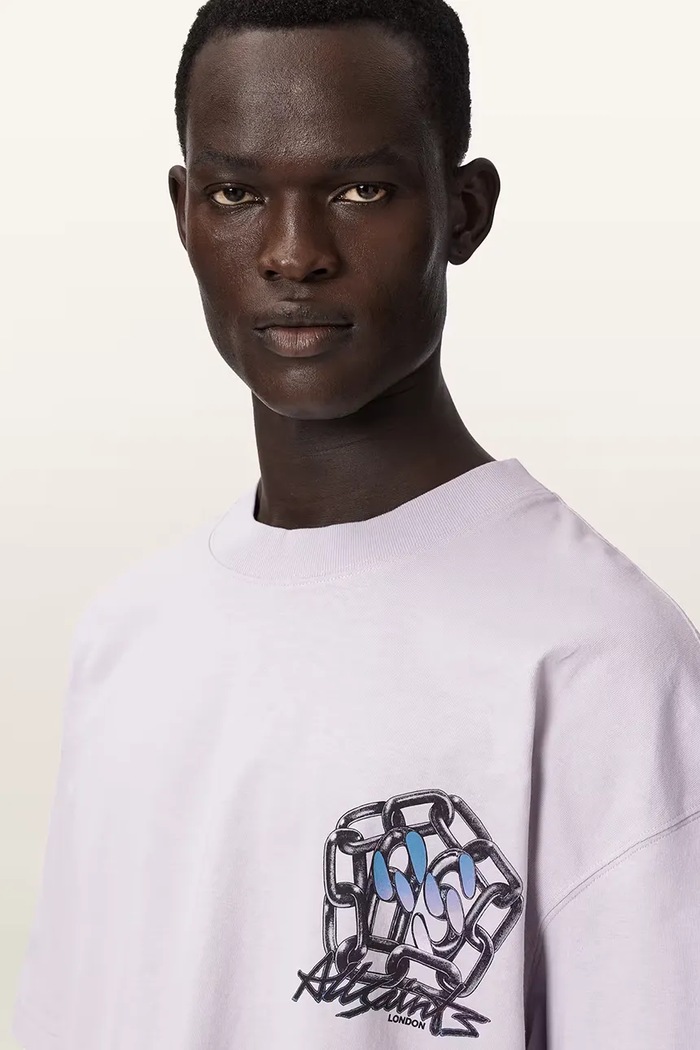 AllSaints T-shirt basic męski z dodatkiem lnu AFFIX fioletowy M040PE