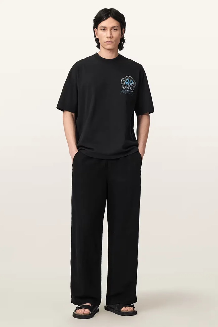 Odzież AllSaints T-shirt basic męski z dodatkiem lnu AFFIX M040PE czarny