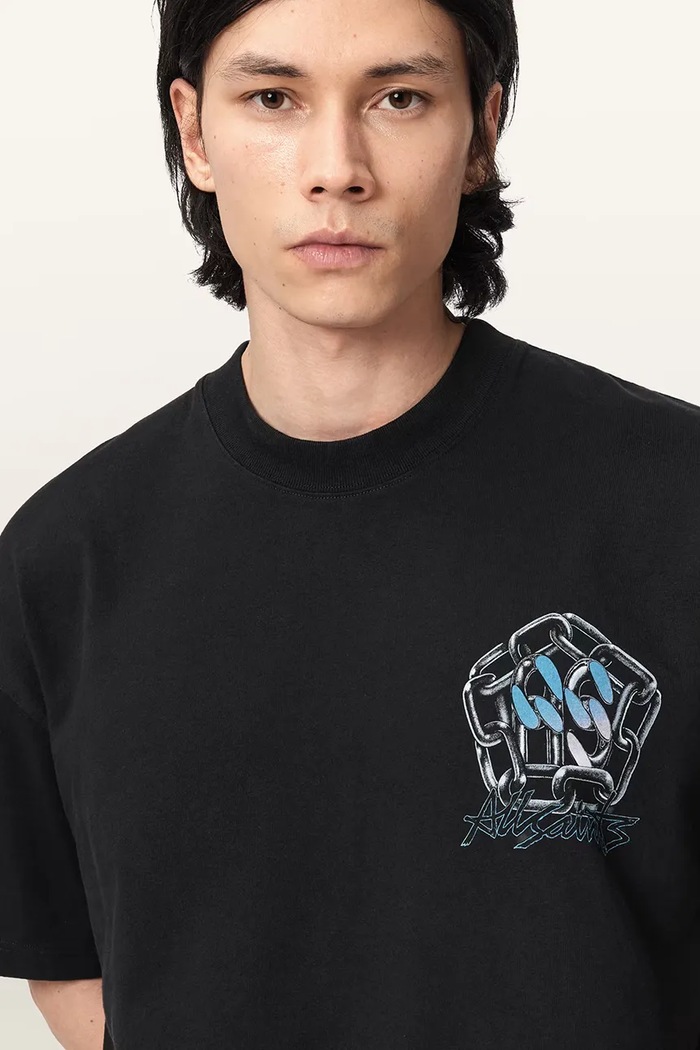 AllSaints T-shirt basic męski z dodatkiem lnu AFFIX czarny M040PE