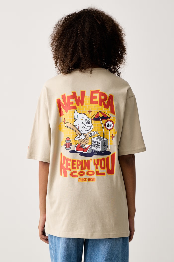 New Era T-shirt bawełniany beżowy 60897480