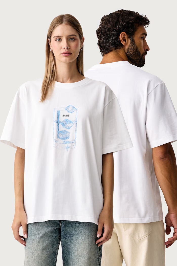 Rains T-shirt pamut Classic T-shirt Cubes fehér 41550.09