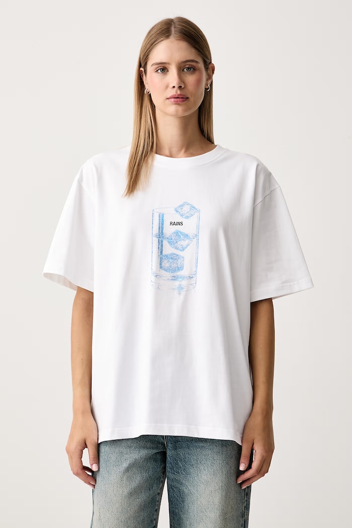 Rains Tričko bavlnené Classic T-shirt Cubes biela 41550.09