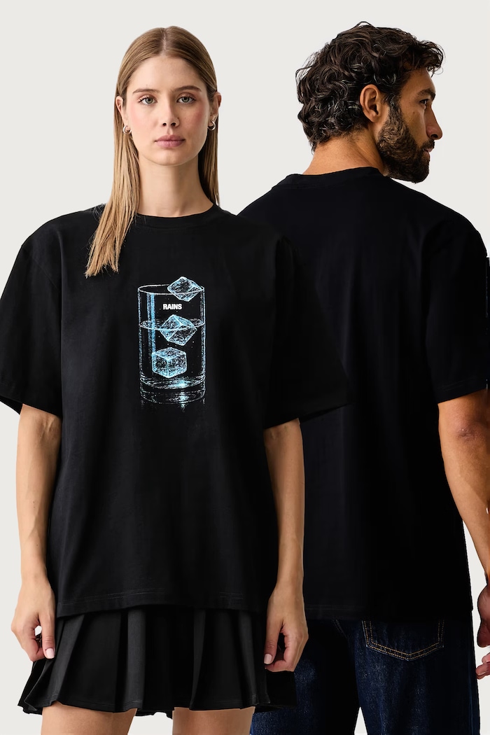 Rains T-shirt pamut Classic T-shirt Cubes fekete 41550.01