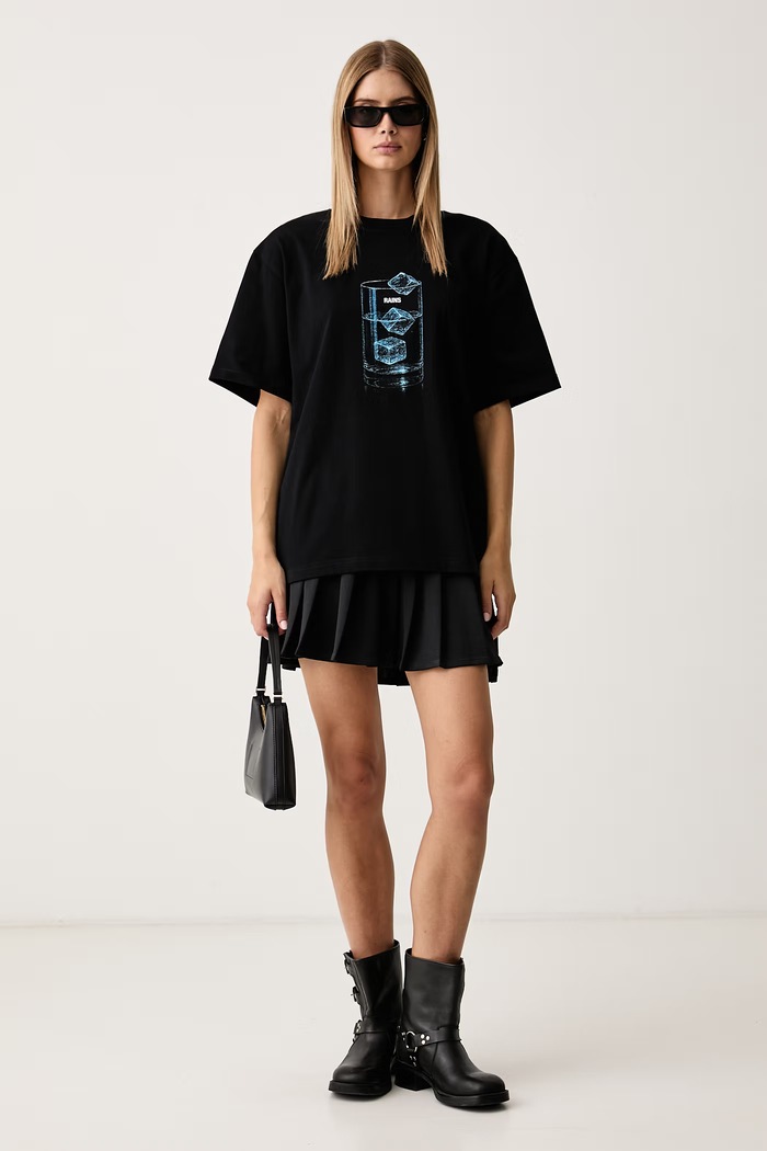 Rains T-shirt bawełniany Classic T-shirt Cubes 41550.01 czarny AW26