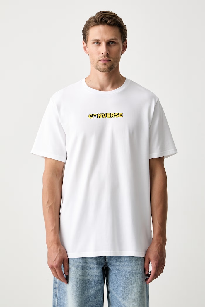 Converse T-shirt bawełniany x Minions & Monsters CVM6T225 biały AW26