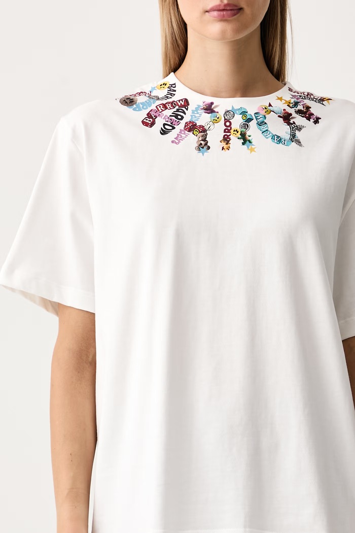 T-shirt bawełniany Barrow F6BWUATH014 biały
