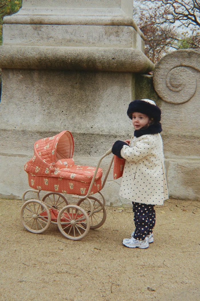 Konges Sløjd Wózek dla lalek dziecięcy bawełniany MINNIE DOLL PRAM pomarańczowy KS106167.9BY2