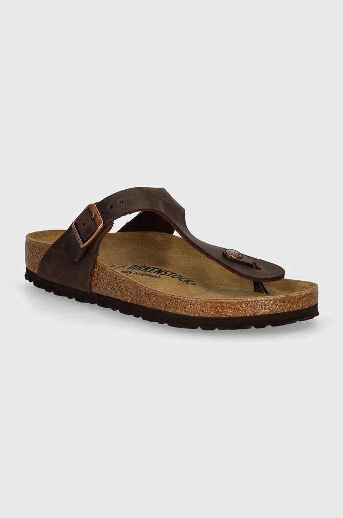 Вьетнамки из нубука Birkenstock каблук отсутствует коричневый 743831