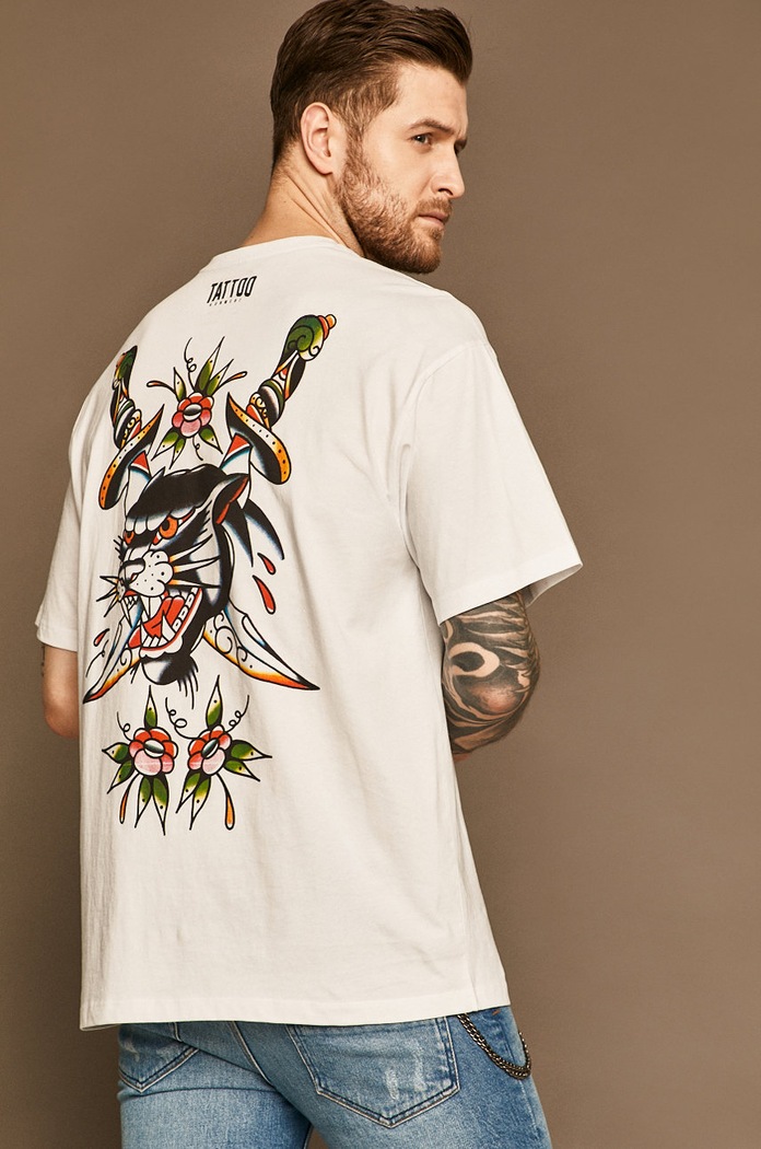 T-shirt męski by Gruby Kruk, Tattoo Konwent biały okrągły biały RS20.TSM569