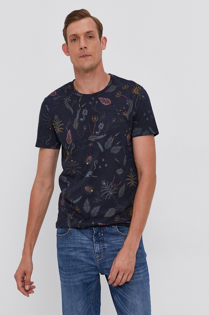 T-shirt męski z bawełny organicznej granatowy bawełna granatowy RS21-TSM302