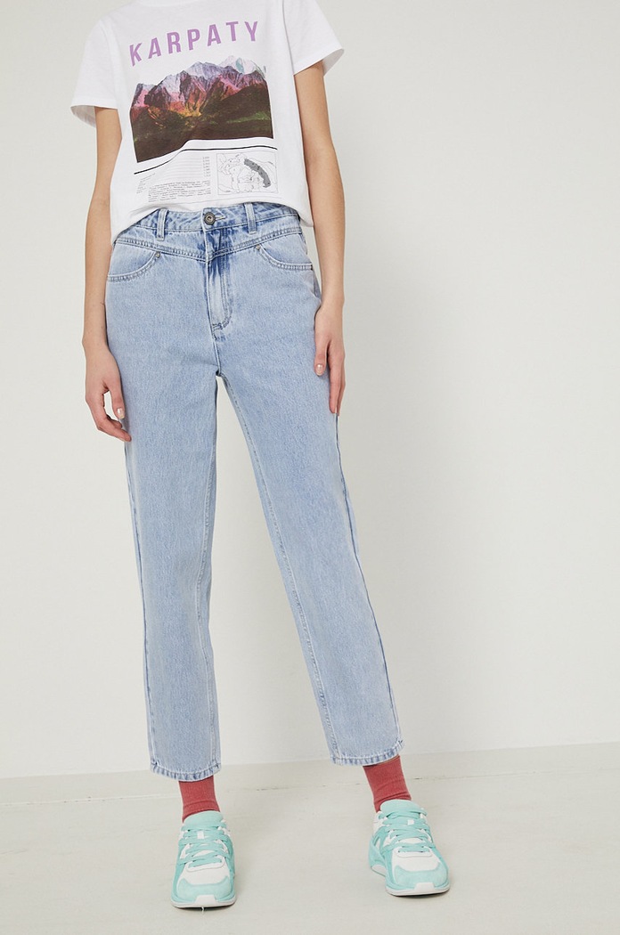 Jeansy damskie mom fit niebieskie niebieski RS22-SJD505