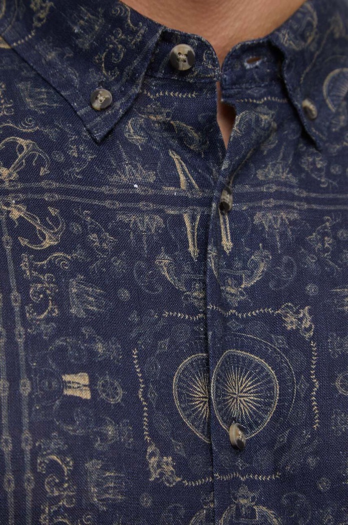Koszula lniana męska z kołnierzykiem button-down kolor granatowy RS23.KDM801 granatowy RS23