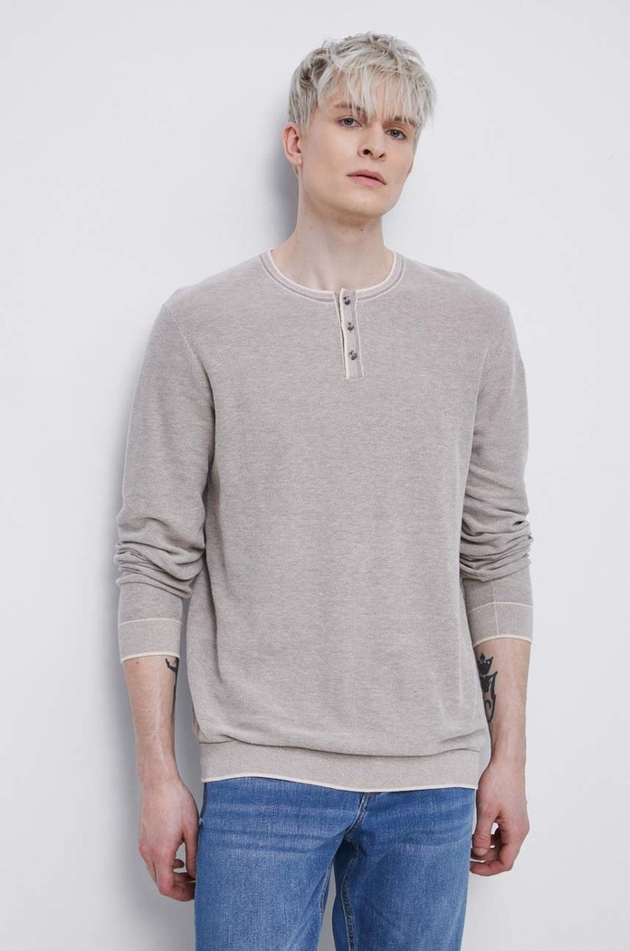 Sweter bawełniany męski z fakturą kolor beżowy bawełna beżowy RS23.SWM013